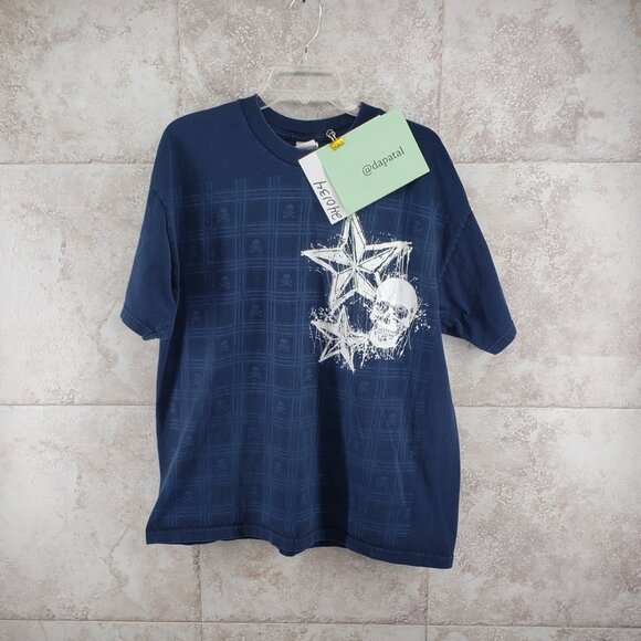 Blue Crew Neck Graphic Short Sleeve Skulls Stars Tennessee River T Shirt Sz XL - Picture 5 of 5